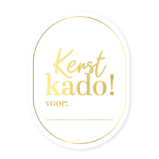 Witte Naamsticker Kerstkado ovaal sticker met in goudfolie Kerstkado voor: