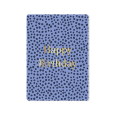 Ansichtkaart Happy Birthday stip blauw met afgeronde hoeken en gouden tekst