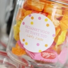 Snoeppot met gepersonaliseerde sticker