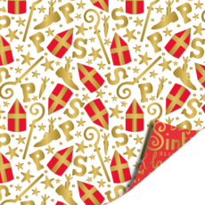 Cadeaupapier Sinterklaas mijter wit