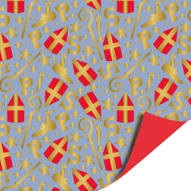 Cadeaupapier Sinterklaas Mijter lichtblauw