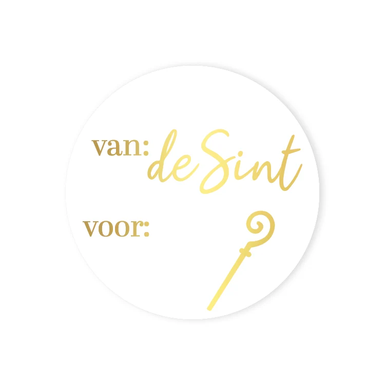 Witte sticker Sinterklaas staf met de staf en ruimte voor een naam