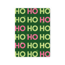 Groene kaart met afgeronde hoeken en de tekst HO HO HO in het lichtgroen en roze