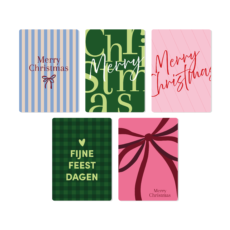 Overzicht van vijf kaarten uit de Kerstcollectie van Goedfaut